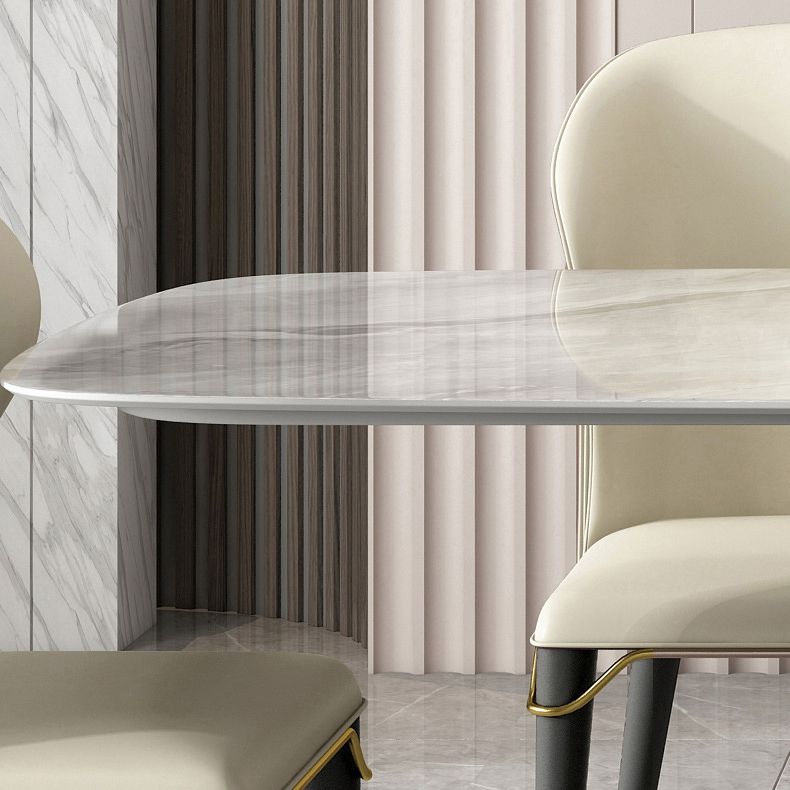 Glossy Gray Dinette Table with Metal Base Traditional Luxury Dining Table for Home
