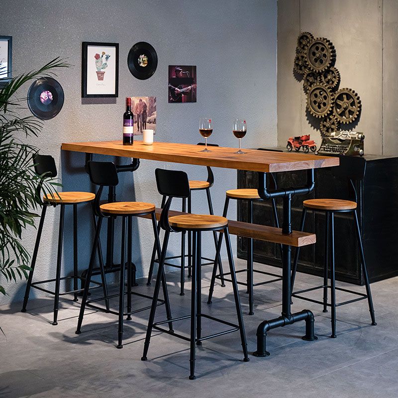 Industrial Style 1/2/7 Pieces Bar Table Set Rectangle Bar Table with High Wood Stools