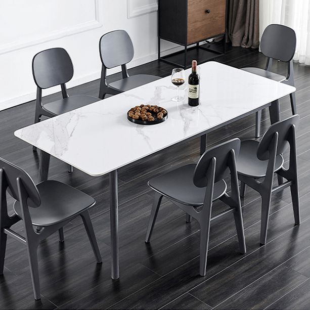 Stone Rectangle Top Table Mid-Century Modern Dining Table with 4 Wood Legs