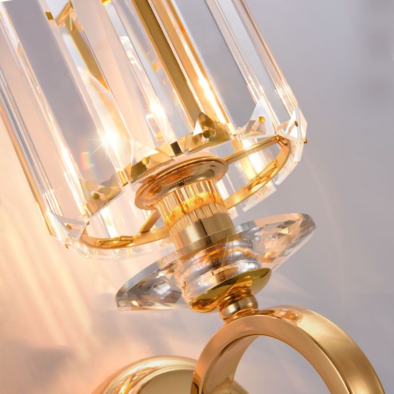 Half Cylinder Shade Crystal Wall Sconce Modern Style 1 Light Wall Mounted Light in Gold