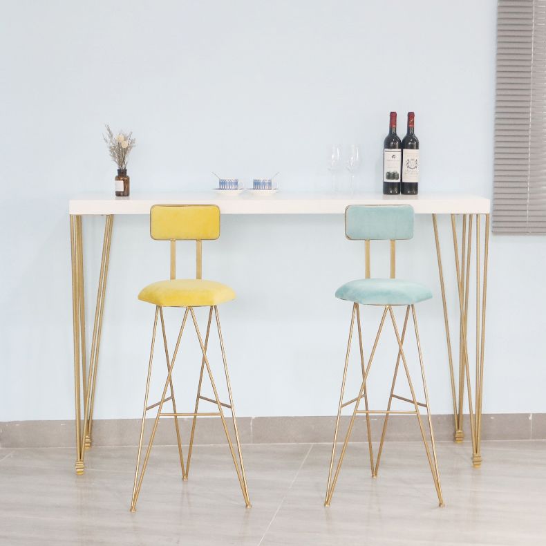 White Wood Top Counter Table Gold 4 Legs Industrial Bar Table for Dining Room