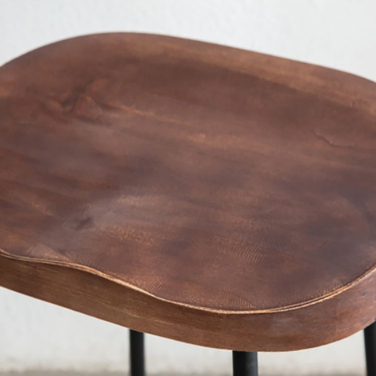 Modern Armless Backless Counter Stool Iron Bar Stool with Wooden Seat and Pedal for Cafe