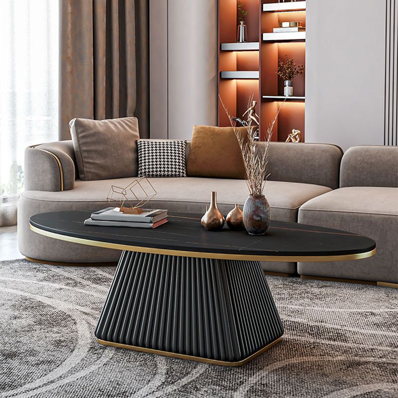 Elliptical Stone Coffee Table Pedestal 1 Single Cocktail Table - 17.72" H