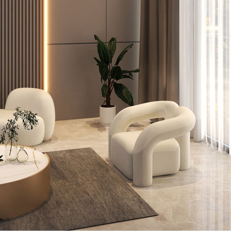 Scandinavian Seating Fabric Living Room White Tuxedo Arm Cushions Curved Sofa