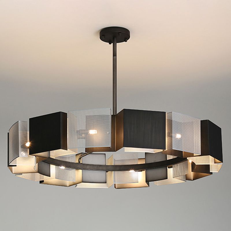 Living Room Pendant Light Kit Minimal Black Chandelier Lighting with Circle Metal Shade