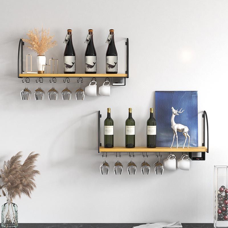 Wall Mounted Solid Wood Wine Bottle & Glass Rack Industrial Bottle Rack