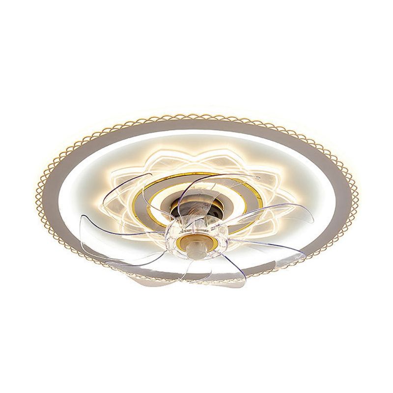 19.5" W Circular Metal Ceiling Fan Light Modern LED White Semi Mount Lighting with 7 Clear Blades