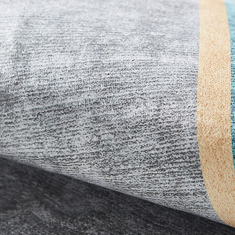 Blue Living Room Carpet Geometric Pattern Polyester Area Rug Non-Slip Backing Rug