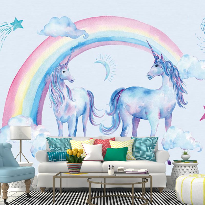 Non-Woven Washable Murals Childrens Art Unicorn and Rainbow Wall Decor for Bedroom