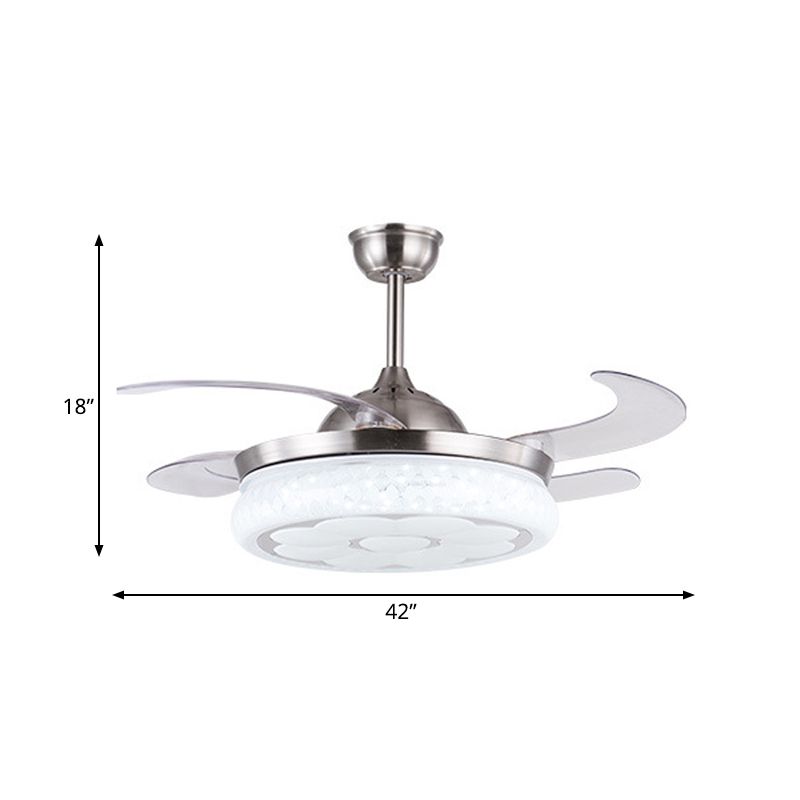 42 "W modernistische cirkel hangende ventilator licht led metaal semi -spoelbevestiging plafond armatuur in zilver met 4 messen, afstandsbediening/afstandsbediening en wandregeling/frequentieconversie en afstandsbediening