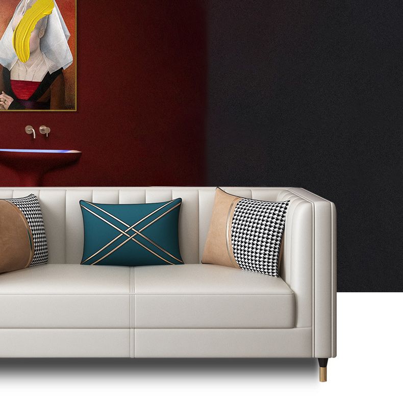 30.7" H Genuine Leather Sewn Pillow Back Tuxedo Arm Sofa for Living Room