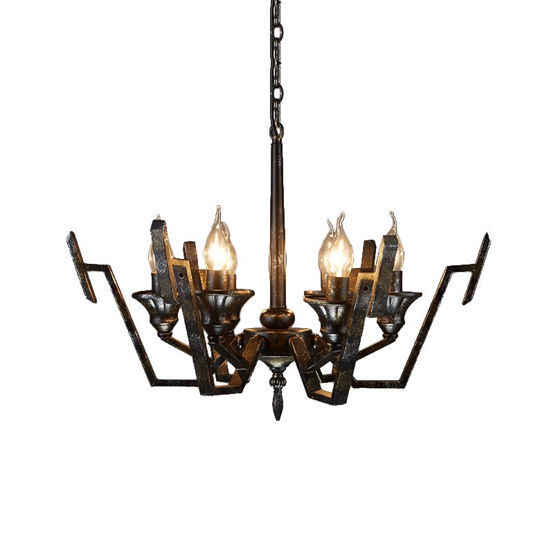 Black 6 Lights Chandelier Lighting Rustic Metal Candelabra Pendant Lamp for Bedroom