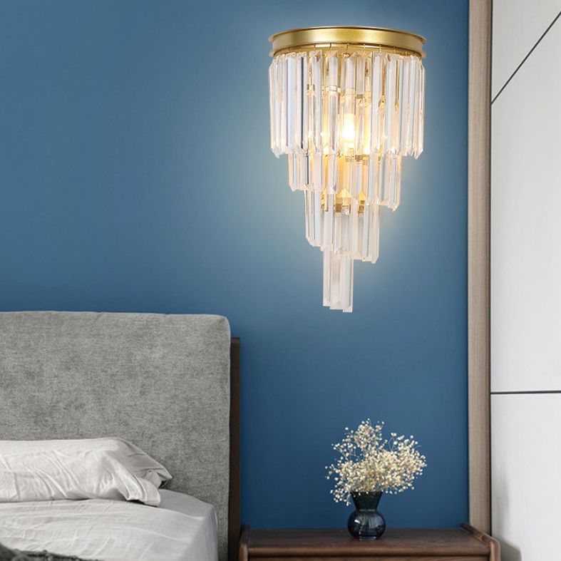 Diseño en capas Clear Crystal Wall Spl Modernism Style Lámpara de pared de acabado dorado para sala de estar