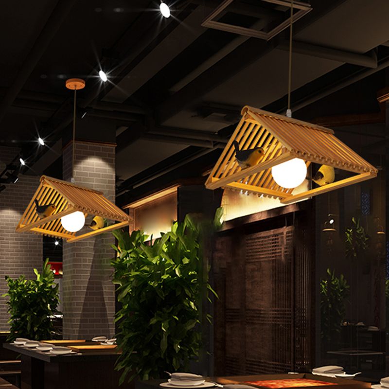 Triangle Island Pendant Asian Wood Pendant Lighting in Natural Wood