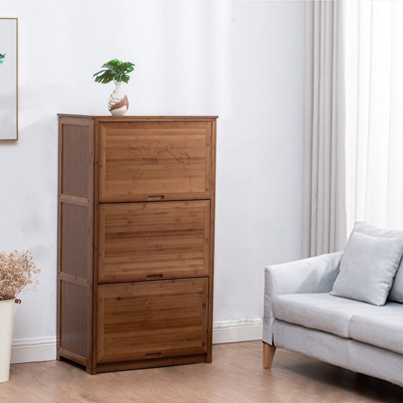 Mid Century Modern Brown Accent Cabinet with Doors in Solid Wood Rectangle Cabinet