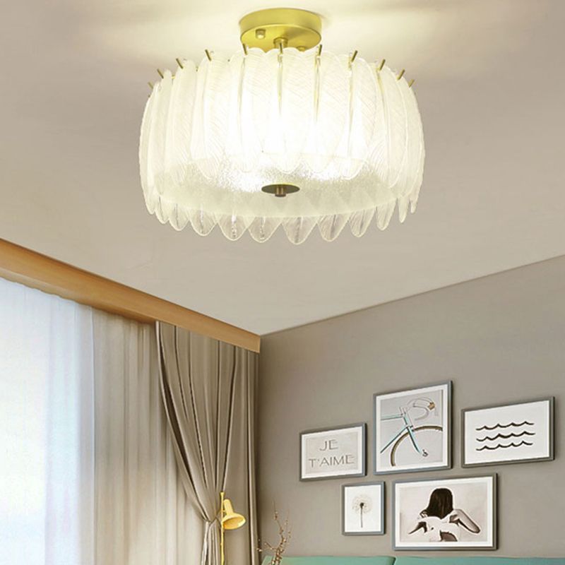 Nordic Circle Semi-Flush Mount Ceiling Light Glass Bedroom Semi Flush Ceiling Light in Gold