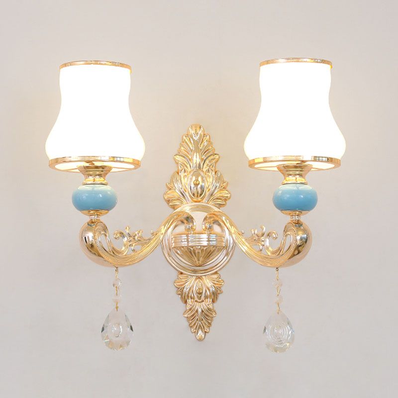 Araña colgante cónica ópalo modernista ópalo de vidrio esmerilado kit de luz colgante con acento de cristal