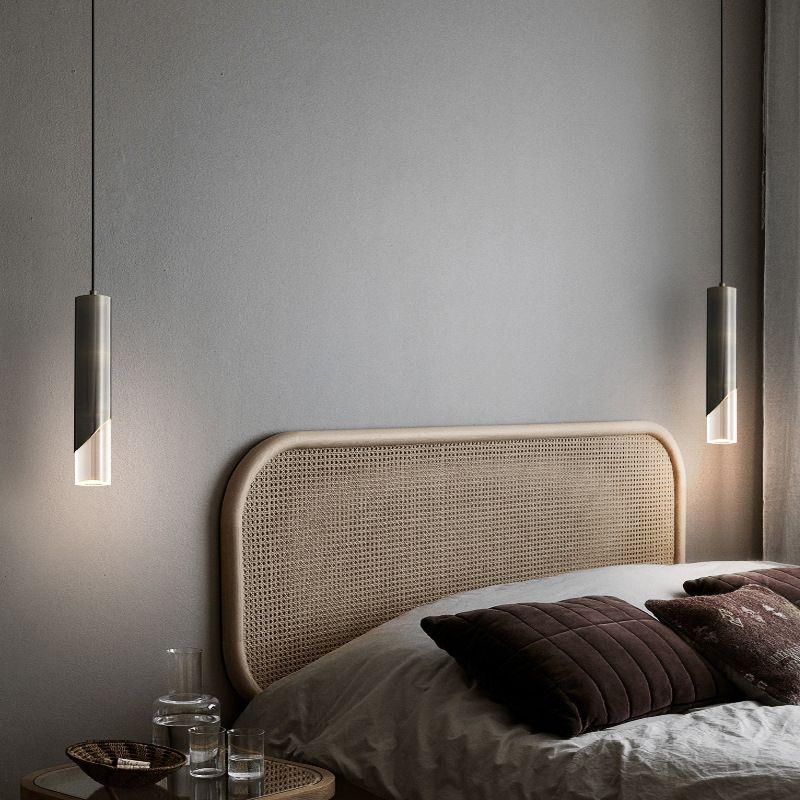 Moderne creatieve LED enkele hanglamp Koperen cilindrische hangende lamp met acrylschaduw