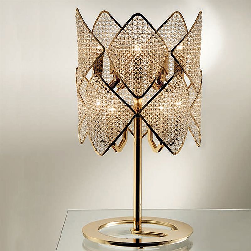 Lampada da scrivania a rombo dorato Modernismo Lampada da lettura metallica a LED con perline di cristallo