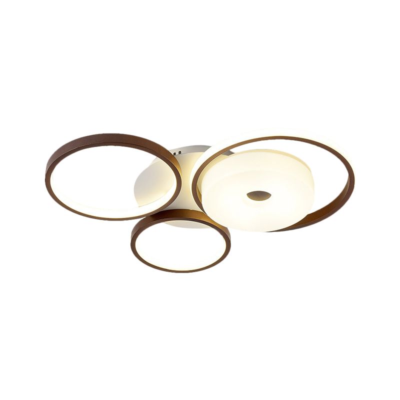 3 Rings Bedroom Flush Ceiling Light Metal 19.5"/25.5" W LED Modernism Flush Mount Lamp in Brown, Warm/White Light