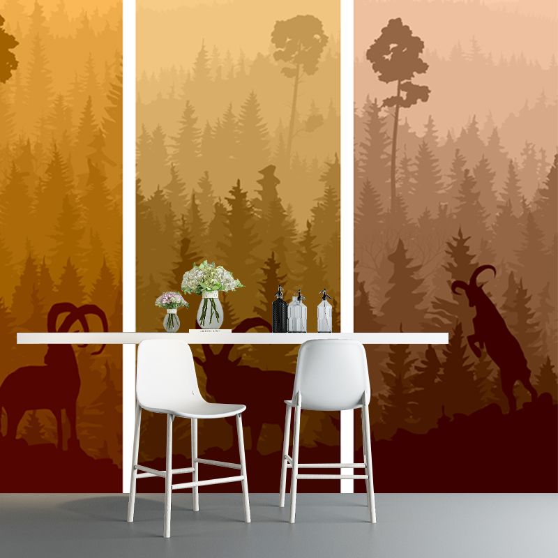 Goat and Sunset Landscape Mural Modern Water Resistant Bedroom Wall Decor, Custom Size