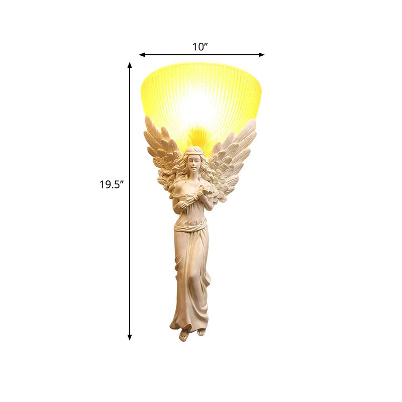 Gold/Silver/White Angel Sconce Lighting Country Style Resin 1 Bulb Foyer Wall Mount Light with Yellow Glass Bowl Shade