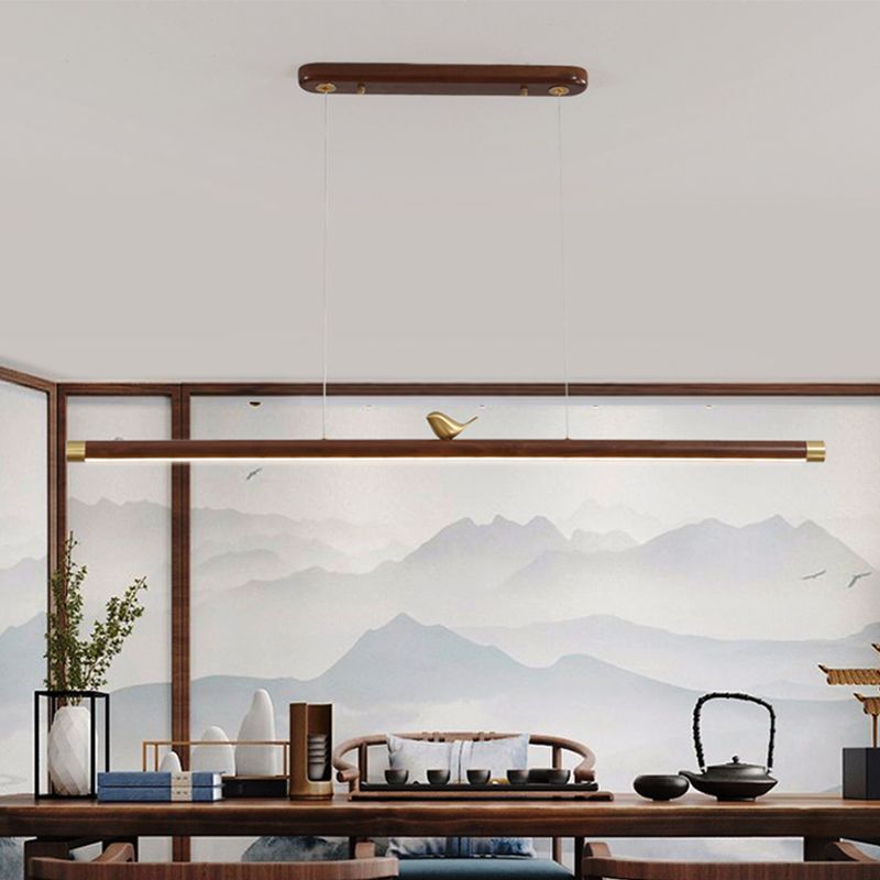 Contemporary Kitchen Pendant Light Linear Ceiling Pendant Light Wood 1 Light