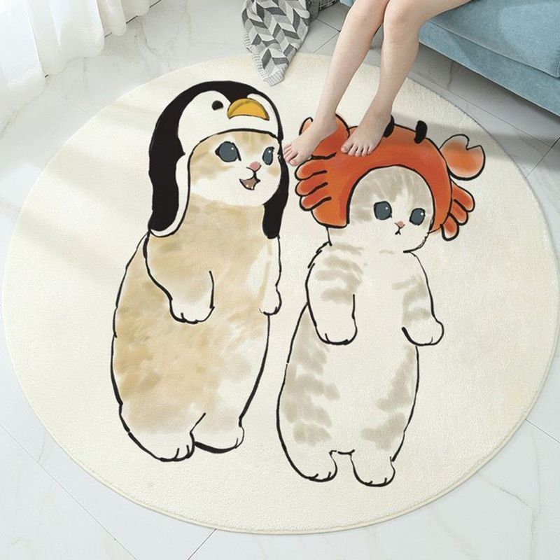 Non-Slip Backing Round Polyster Cartoon Animal Print Contemporary Carpet