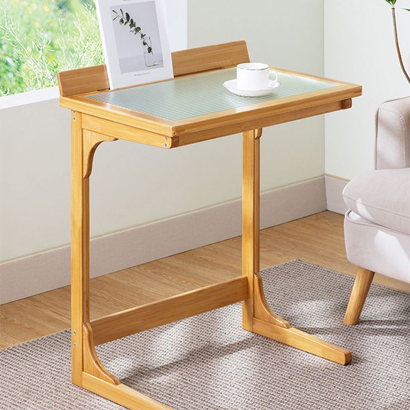 Rectangular Glass Top Side Table Wood Sofa Side Accent Table
