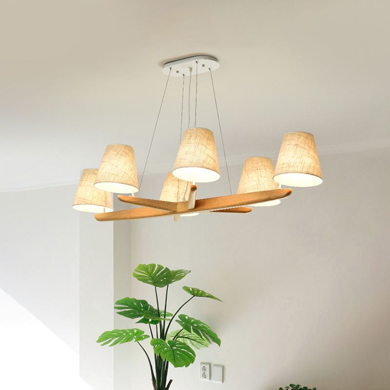 Lampada a 6 luci in tessuto a sospensione a sospensione conica in flaxen per sala da pranzo