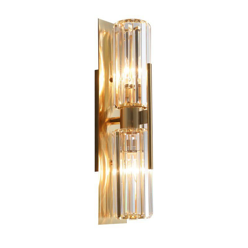 Cylinder Shape Crystal Wall Light Modern Style 2-Lights Wall Mount Lighting in Gold