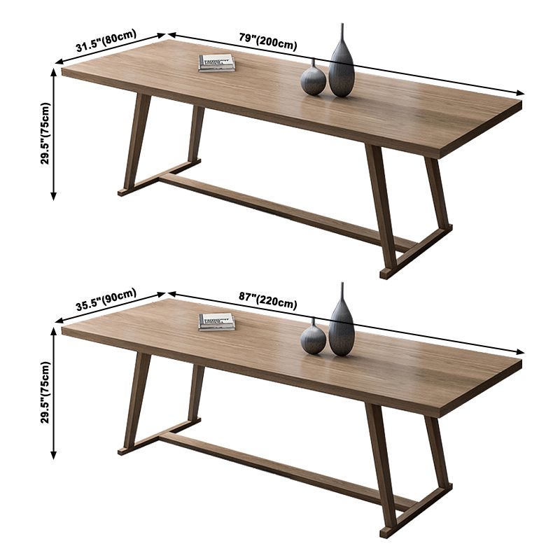 Rectangle Trestle Base Modern Dining Table Wood Color Fixed Table with Solid Wood