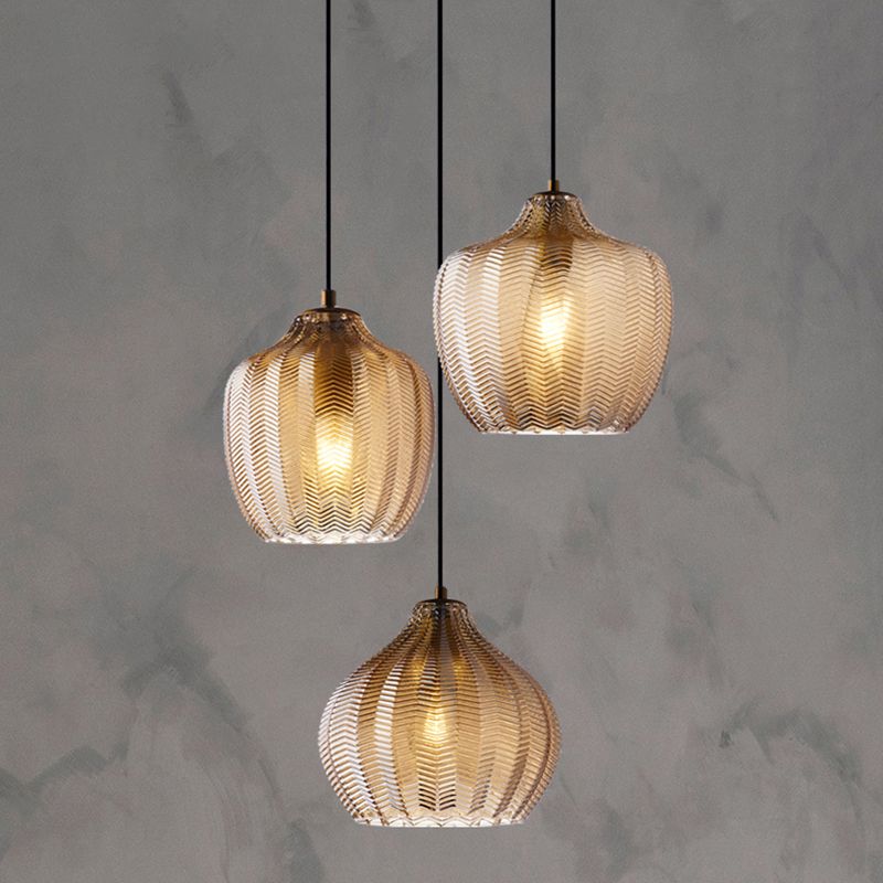 Melon Shaped Glass Suspension Lamp Nordic Style Hanging Light Fixture for Dining Room