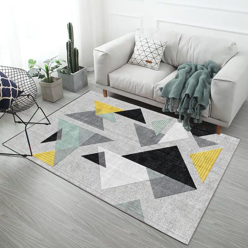 Decorative Modern Geometry Printed Rug Creative Funky Polyester Area Rug Easy Care Friendly Washable Rug for Living Room