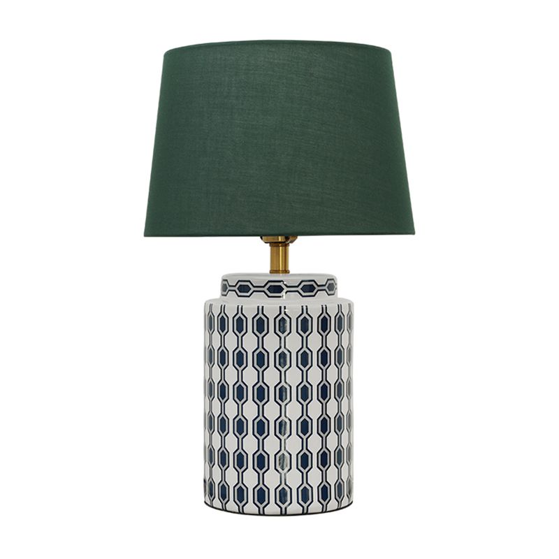 Zylindrische Nachttisch -Lampe gemusterte keramische Einzel -vereinfachte Tischlicht mit Empire -Schatten in Grün
