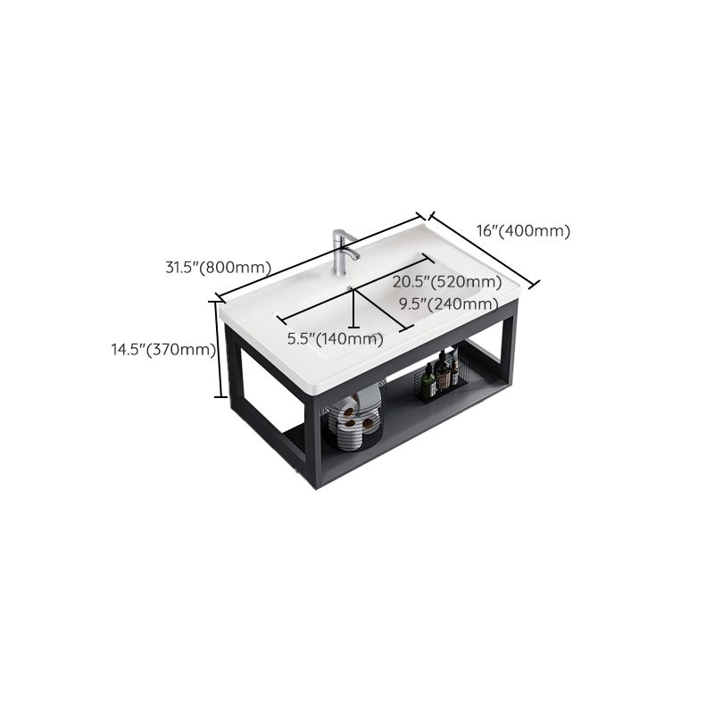 Bathroom Vanity Set Wall Mounted Storage Shelf Ceramic Sink Mirror Vanity Sink with Faucet