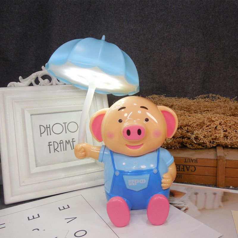 Kids Umbrella Desk Light with Piggy 1 Head Plastic Table Light for Child Bedroom