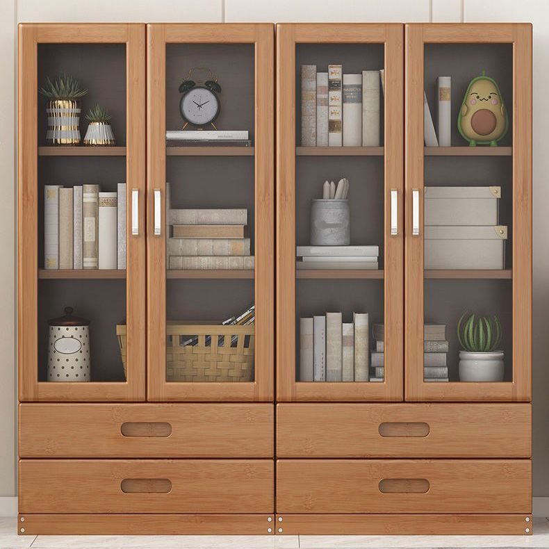 Manufactured Wood Standard Bookshelf Brown Vertical Bookcase with Door and Drawer