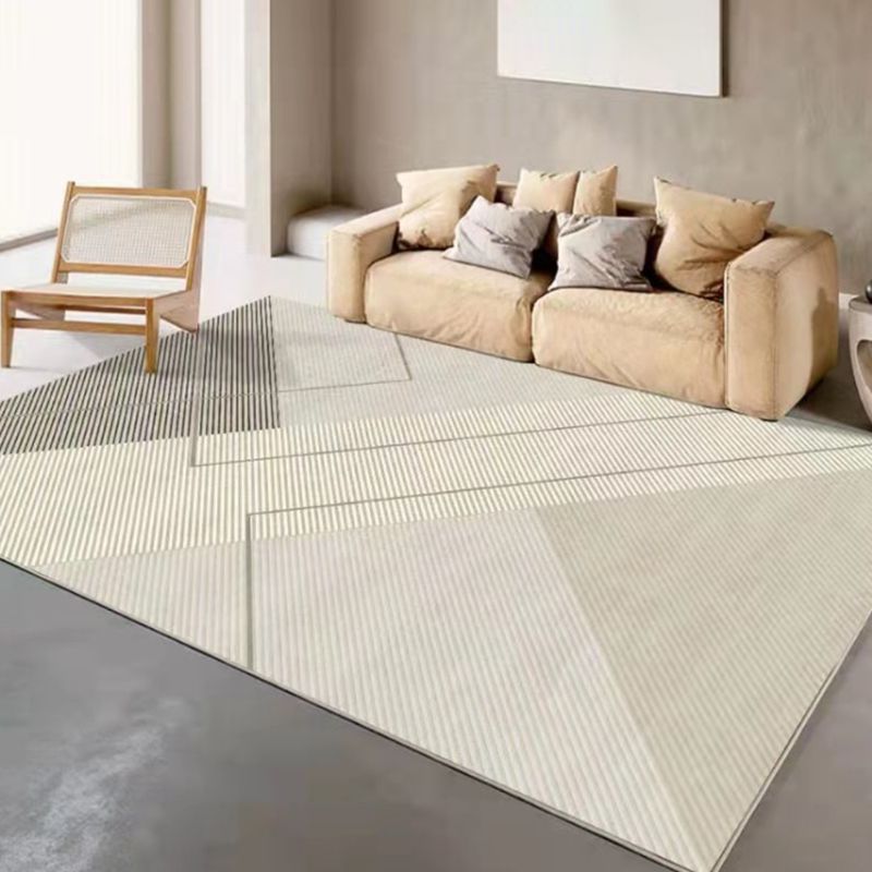Light Grey Modern Rug Polyester Striped Area Rug Non-Slip Backing Rug for Living Room