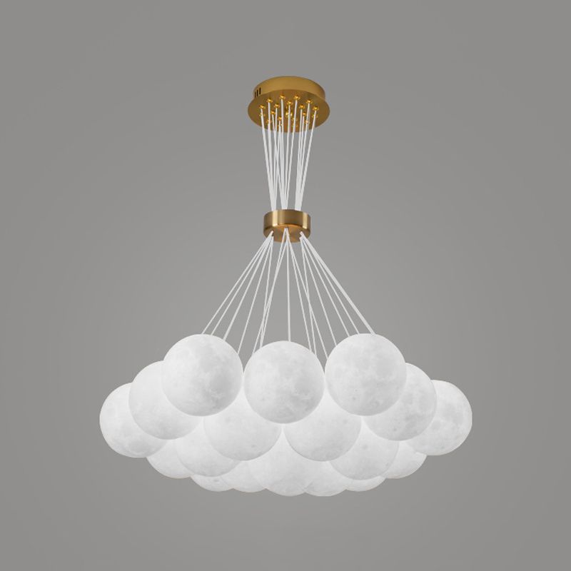 White Plastic Shade Chandelier Lighting Fixture Simple Pendant Light for Living Room