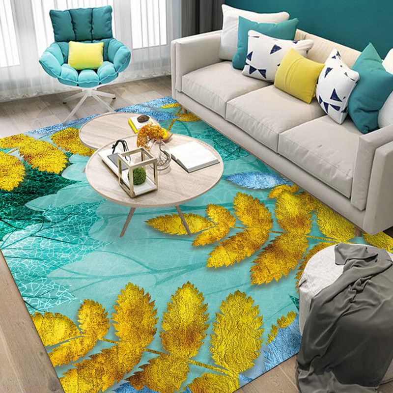 White Tone Simple Area Carpet Polyester Plant Print Area Rug Non-Slip Backing Carpet for Living Room