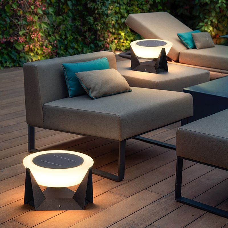 Round Contemporary Waterproof Pillar Light in Black for Courtyard