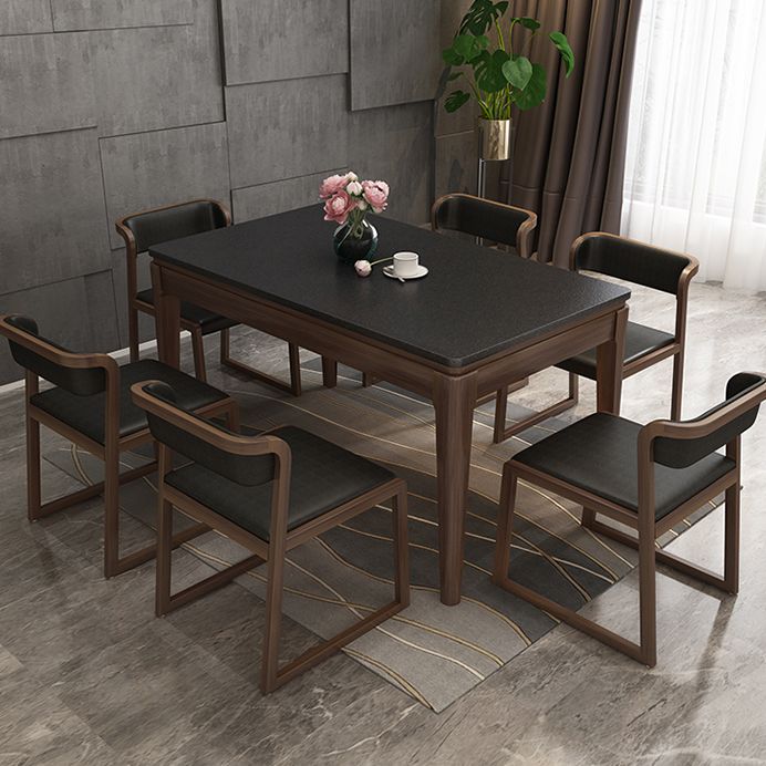 Stone Top Dinette Table with Ash Wood Legs Black Indoor Dining Table