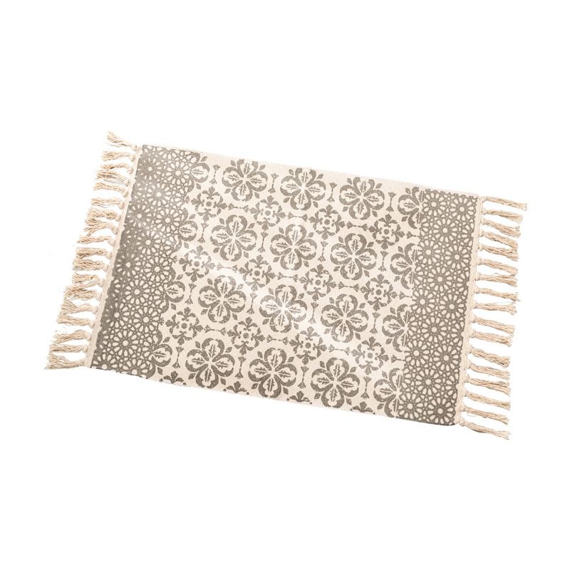 Contemporary Carpet Geometric Print Cotton Linen Area Carpet Rectangle Bedroom Tassel Rug