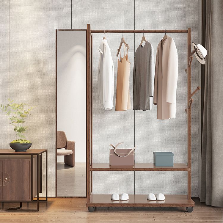 Contemporary Rubberwood Solid Wood Wardrobe 2 Shelves Wardrobe Closet