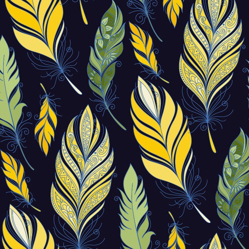 Exotic Feathers Print Wall Murals for Living Room, Yellow-Green, Custom Size Available