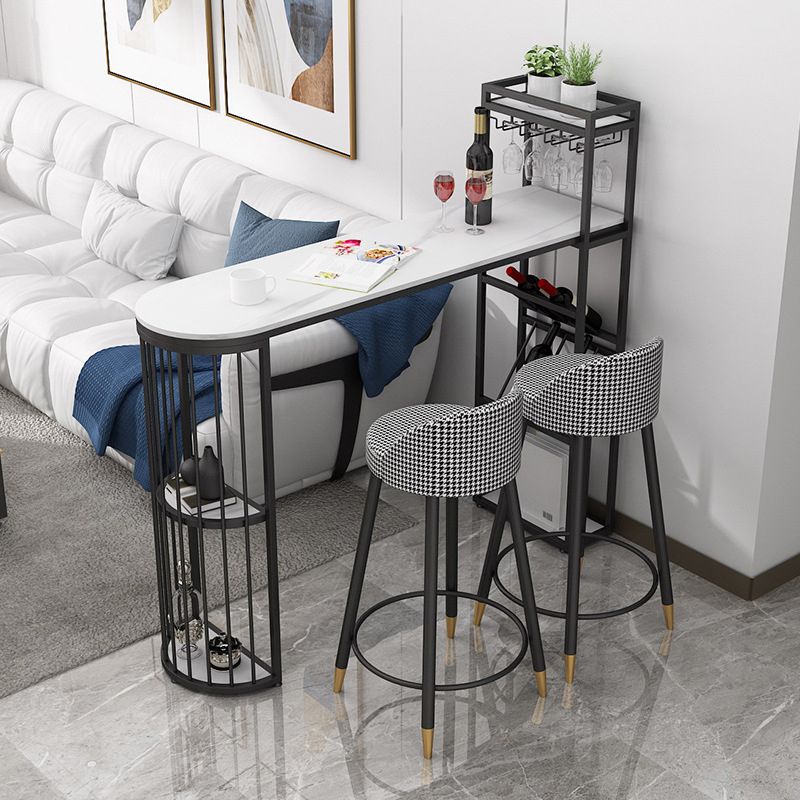 Glam Iron Bar Table Faux Marble White Specialty Top 41.3"H Bistro Table