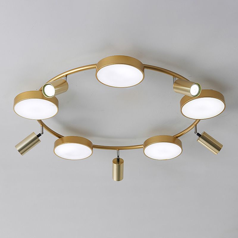 Circle Semi-Flush Mount Modernist Metall 10 Lampenlampen Gold Deckenleuchte für Wohnzimmer