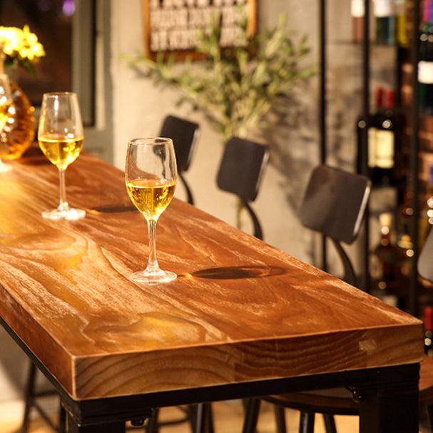 Dark Brown Modern Style Bar Table Solid Wood and Iron Coffee Shop Bar Table
