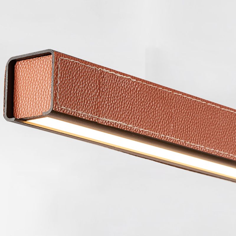Modern Hanging Light Linear Leather LED Island Light Fixture for Dining Room
